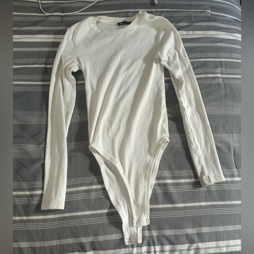 White Zara Long Sleeve Bodysuit